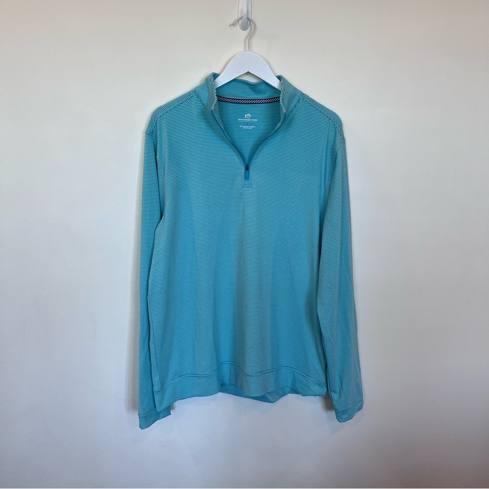 Southern Tide Men’s Cruiser 1/4 Zip Green Stripes Large Preppy Long Sleeve